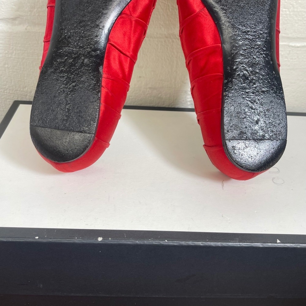 Vintage Prada Red Satin Pleated Ballet Flats Shoes Slip On Women 37.5 EU/7.5 US - Picture 13 of 14